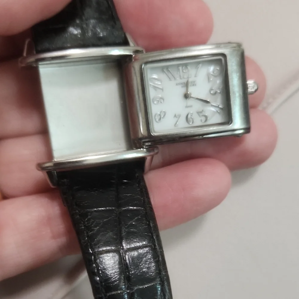 Anne Klein‎ Silver Case Black Strap Watch